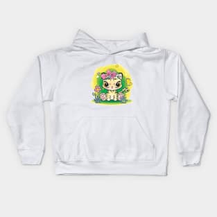 cute cat in the garden Kids Hoodie